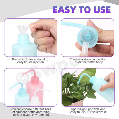 Swpeet 3Pcs 500ML/250ML/150ML Safety Bottles Watering Tools with 5Pcs Small Funnels Assortment Kit, Wash Bottles Water Squirt Bottle Succulent Watering Squeeze Bottle for Irrigation, Plant Washing