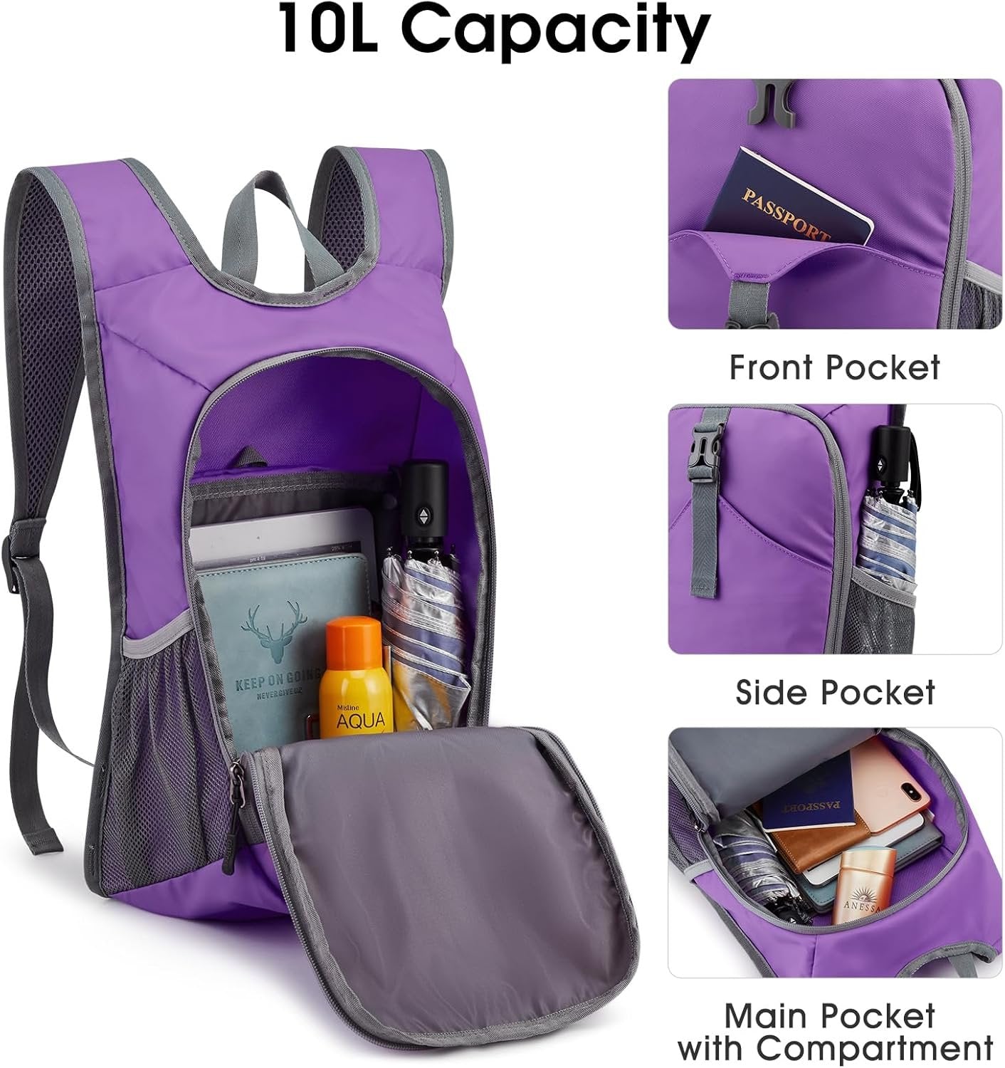 G4Free 10L Hiking Backpack Waterproof Lightweight Hiking Daypack Small Outdoor Travel Foldable Shoulder Bag
