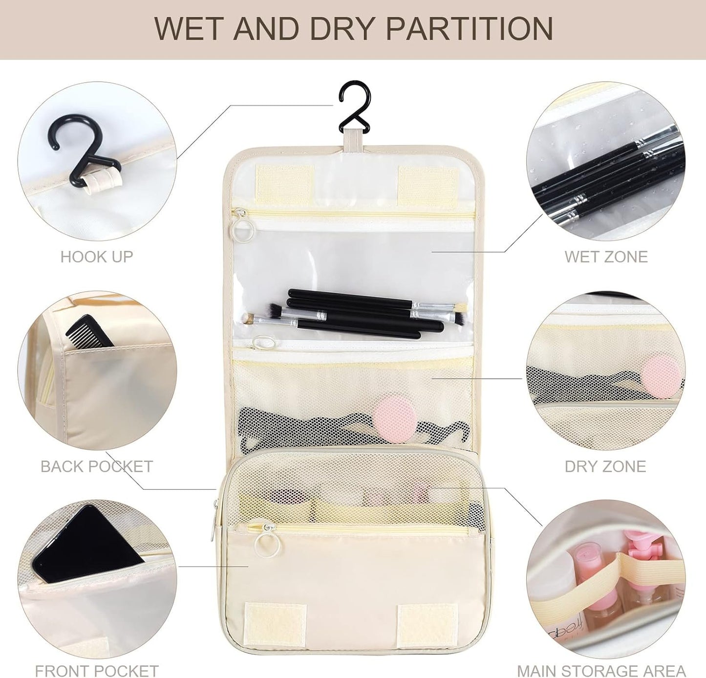 Hanging Travel Toiletry Bag for Women Men Girls, with Foldable Hygiene Bag, Waterproof Makeup Bag Organizer Toiletries Bag, Travel Size Essentials Accessories Cosmetics