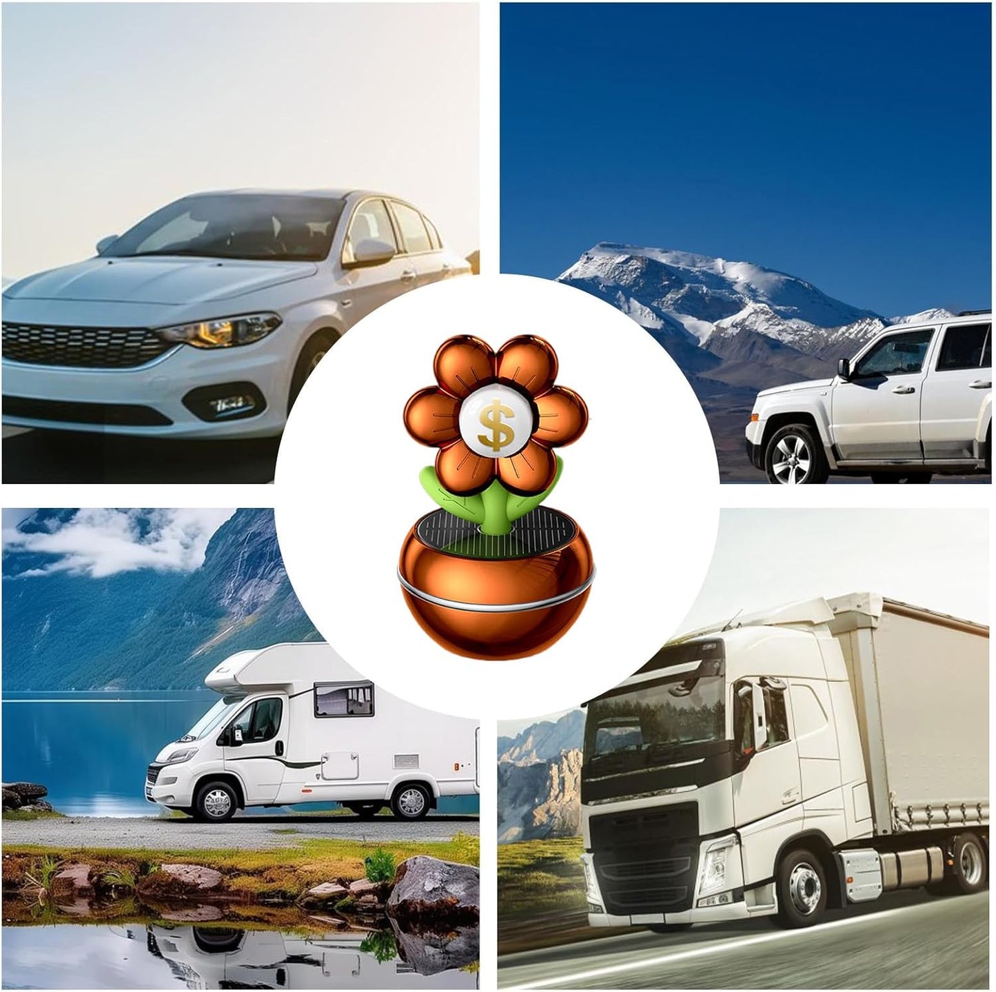 Car Solar Air Freshener, Solar Powered Rotating Car Fragrance Diffuser, Flower Design 360 Degree Rotation Aromatherapy Air Purifier, Ideal for Adults Vehicle Interior