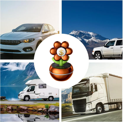 Car Solar Air Freshener, Solar Powered Rotating Car Fragrance Diffuser, Flower Design 360 Degree Rotation Aromatherapy Air Purifier, Ideal for Adults Vehicle Interior