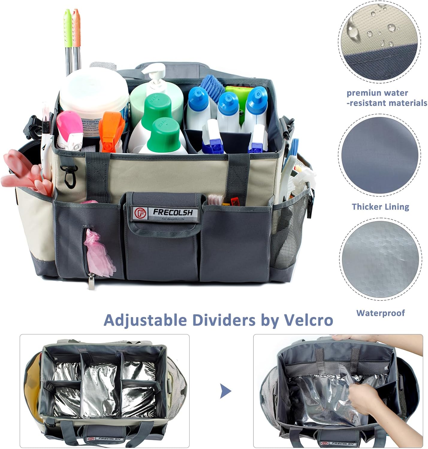 FRECOLSH Cleaning Caddy for Cleaning Suppliers Organizer with Pockets for House Cleaning Essentials, Cleaning Organizer, Wearable Cleaing Bag Tote, Storage Caddy for Housekeeping