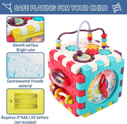 Qizebaby Baby Toys 12 to 18 Months 11-in-1 Activity Cube,Busy Learning Baby Musical Toy with Shape Sorter Toysï¼ŒKid Montessori Gifts for Toddler Boys Girls 1 2 3 Years Olds