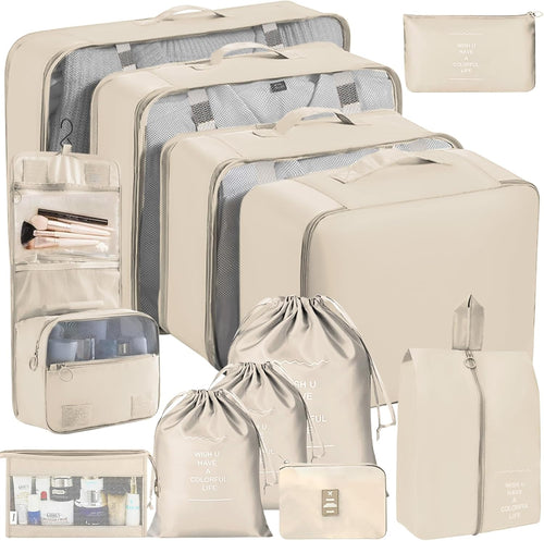 BBLTIFF Suitcase Organizer, Set of 12 Pieces Suitcase Organizer Space-Saving Suitcase, Travel Organizer, Suitcase Organizer Set, Packing Cubes, Luggage Organizers for Storing Clothes Shoes Cosmetics