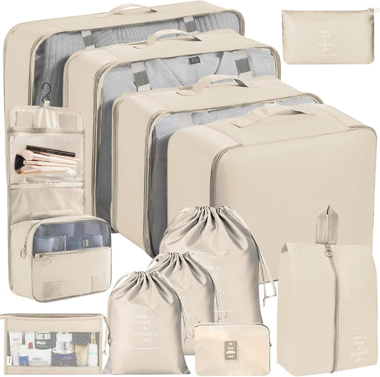 BBLTIFF Suitcase Organizer, Set of 12 Pieces Suitcase Organizer Space-Saving Suitcase, Travel Organizer, Suitcase Organizer Set, Packing Cubes, Luggage Organizers for Storing Clothes Shoes Cosmetics