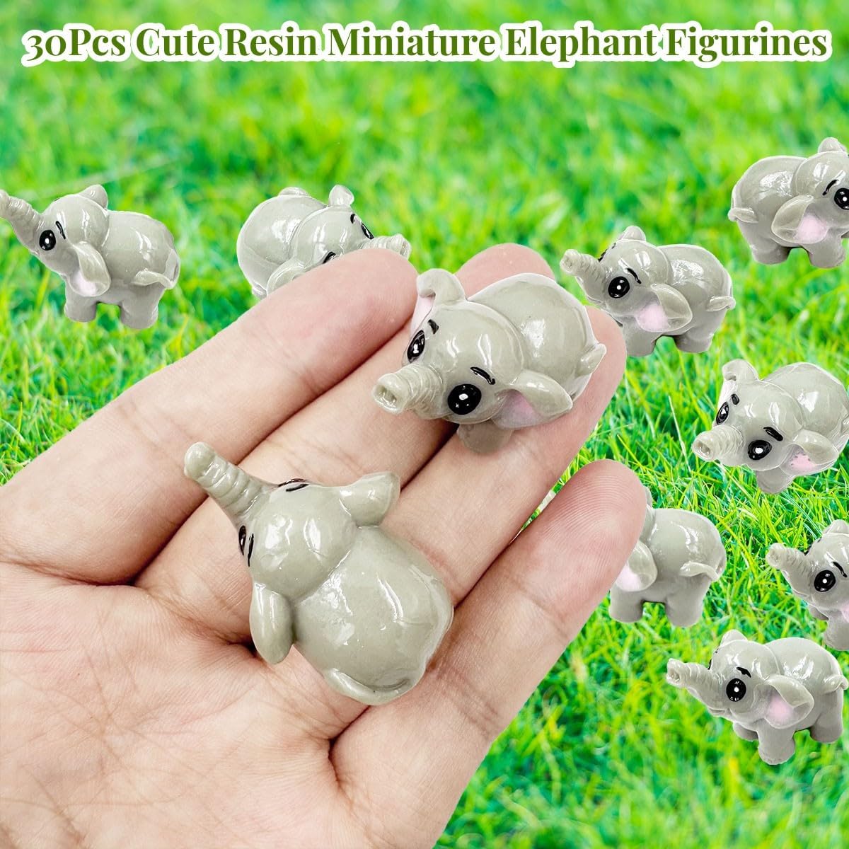 Mini Elephant Figurines, 30 Resin Miniature Elephant Figurines,Tiny Elephant Figurines Ornaments Animal Model Statue Fairy Garden Accessories for Moss Landscape Potted Plant DIY Terrarium Home Decor
