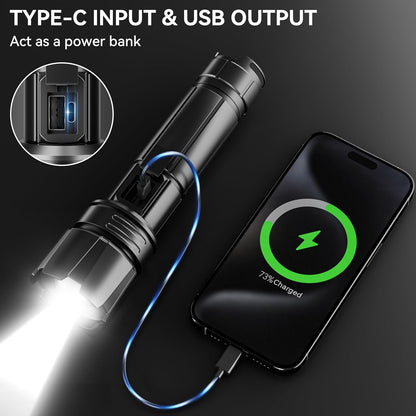 AUSELECT LED Torch Rechargeable Handheld Flashlight - 20000 High Lumens Adjustable Focus Flashlights with 6 Mode, Waterproof Tactical Torches with Battery Pack for Emergency, Camping, Hiking, Outdoor