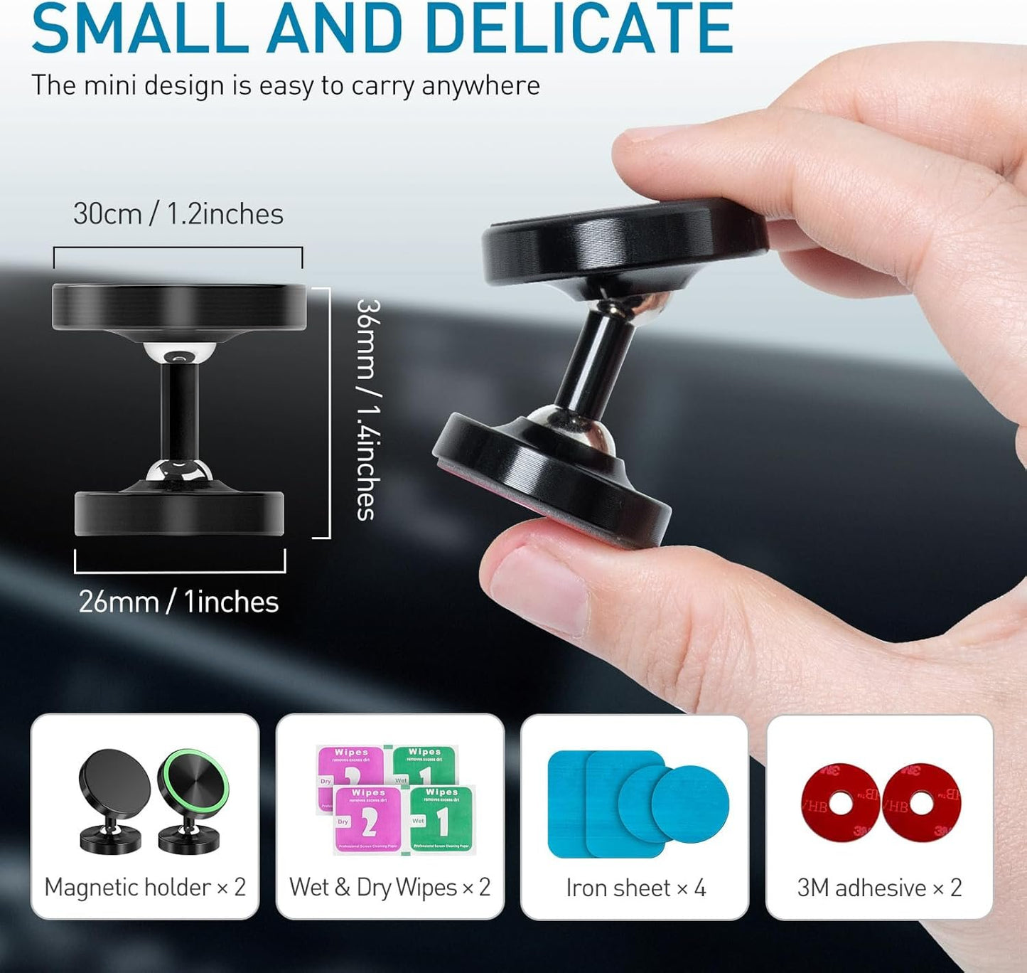 Viedouce Magnetic Car Phone Holder, 2 Pieces Mobile Phone Holder Car Magnet, 360° Universal Dashboard Mobile Phone Holder, Compatible with iPhone, Samsung Galaxy, Xiaomi, Huawei, LG ECC
