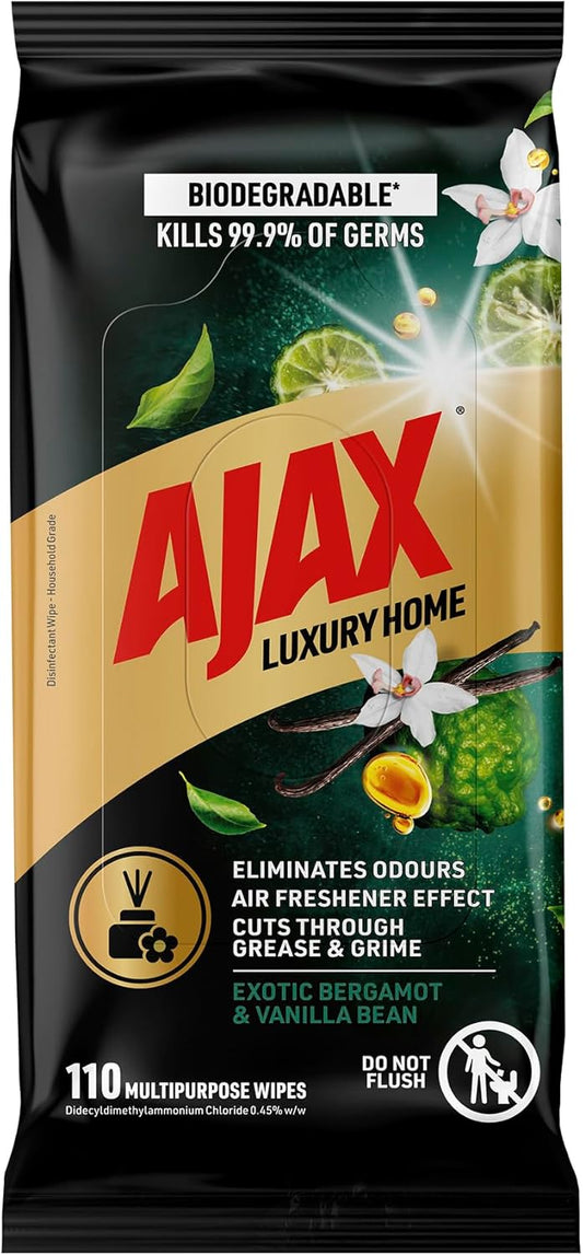 Ajax Luxury Home Multipurpose Cleaning Wipes Exotic Bergamot & Vanilla Bean 110 Pack