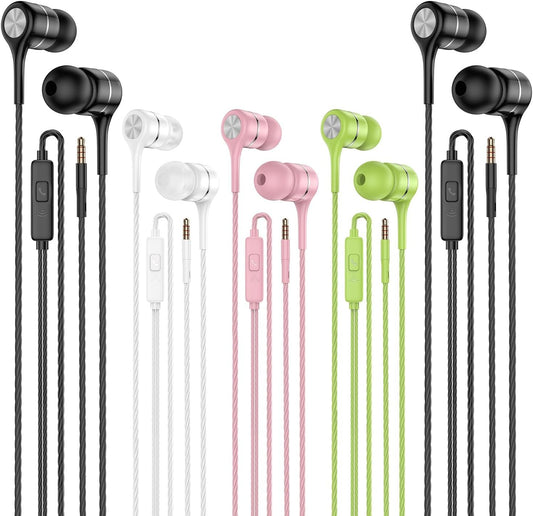 Earbuds Earphones with Microphone,5pack Ear Buds Wired Headphones,Noise Islating Earbuds,Fits 3.5mm Interface for iPad,iPod,Mp3 Players,Android and iOS Smartphones(Black+Pink+White+Green)