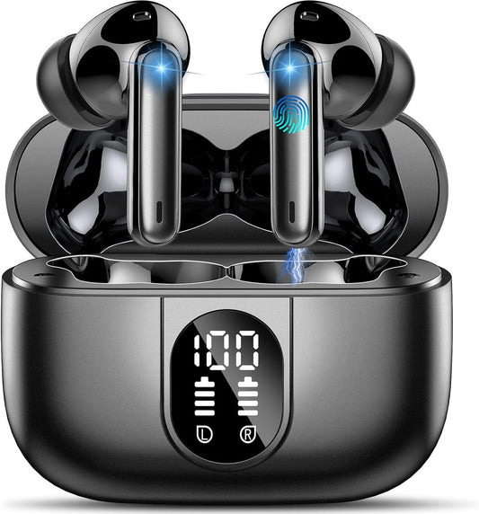 Wireless Earbuds, 2025 Bluetooth 5.3 Headphones HiFi Stereo Ear Bud, 40Hrs Playtime Bluetooth Earbuds with 4 ENC Noise Cancelling Mics, IP7 Waterproof, LED Display Wireless Earphones for Android/iOS