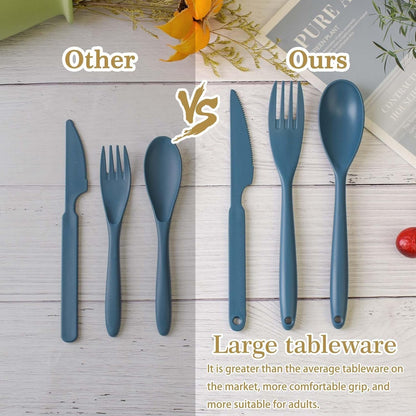 JIABEIUS Large Knives Spoons and Forks Set, 12pcs Reusable Plastic Utensils, Cutlery Set for Lunch Travel School Picnic Camping or Daily Use