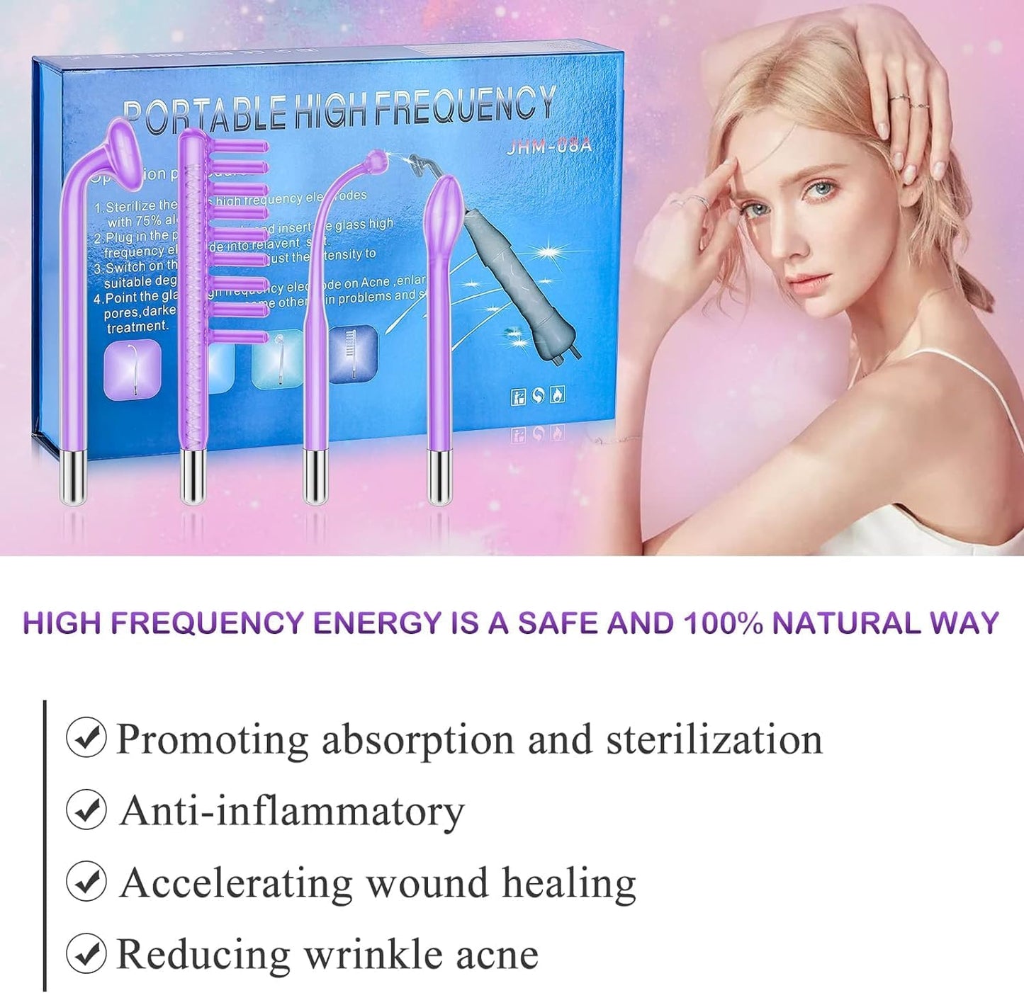 PFATURKHN Handheld Red Light Electrotherapy High Frequency Cosmetology Instrument,Portable 5 in 1 High Frequency Facial Machine,Anti-Aging Skin Care Device for Acne, Wrinkles & Hair Growth