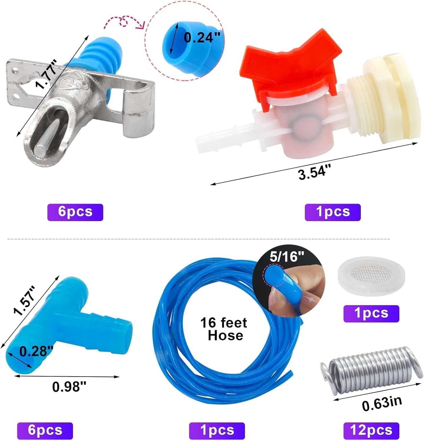 Zarique Automatic Rabbit Watering Kit Include 6 Nipple Drinker Feeders, ID 5/16" Hose, Barb Fittings to G1/2" Thread Connector,Rodent Poultry Watering System Bucket Connector,Animal Water Dispenser