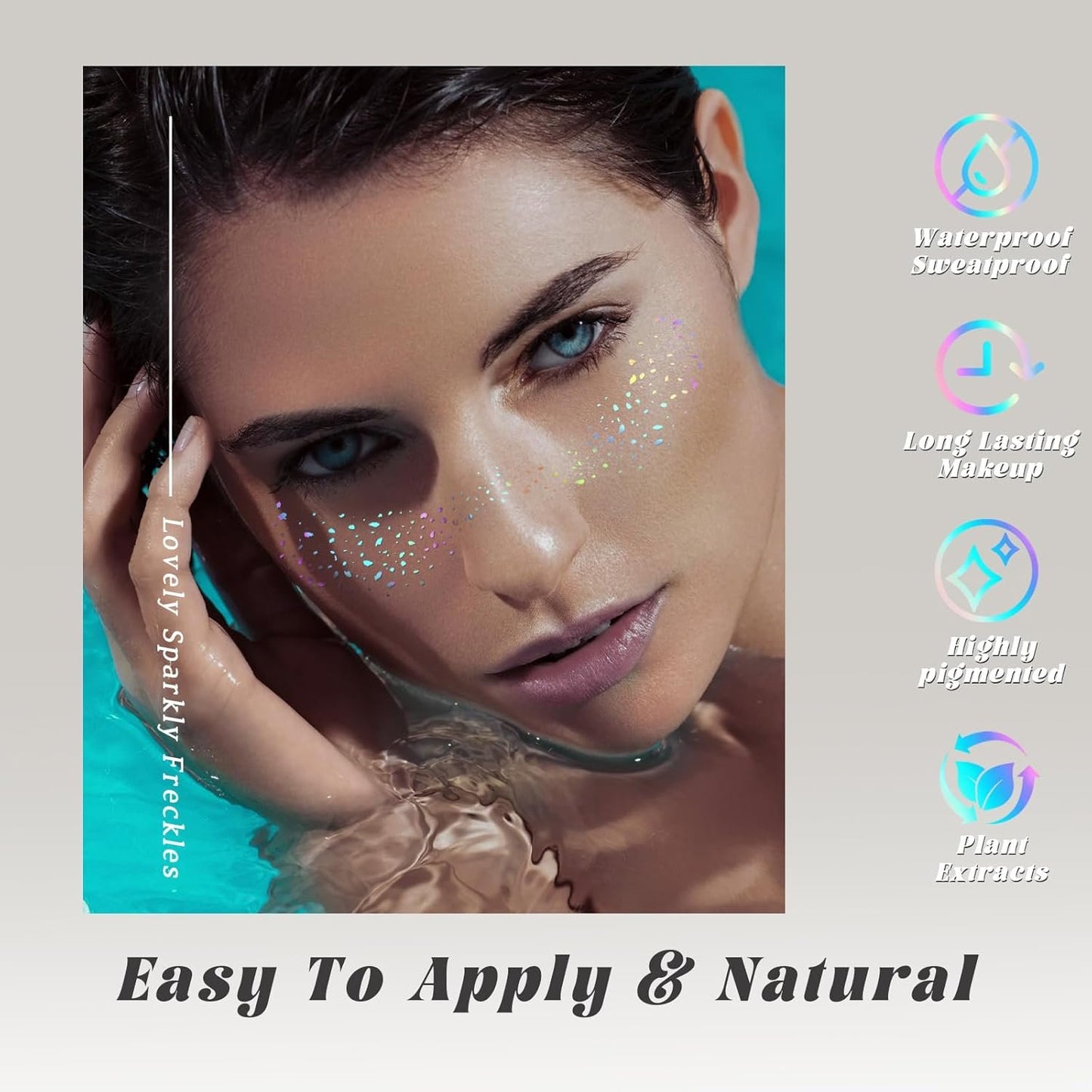 HOSAILY 6 pcs Holographic Multichrome Glitter Freckles Face Tattoo, Waterproof Sparkle Face Glitter Speckles Patches for Women, Cute Star Glitter Temporary Tattoo Makeup Accessories for Festival Rave