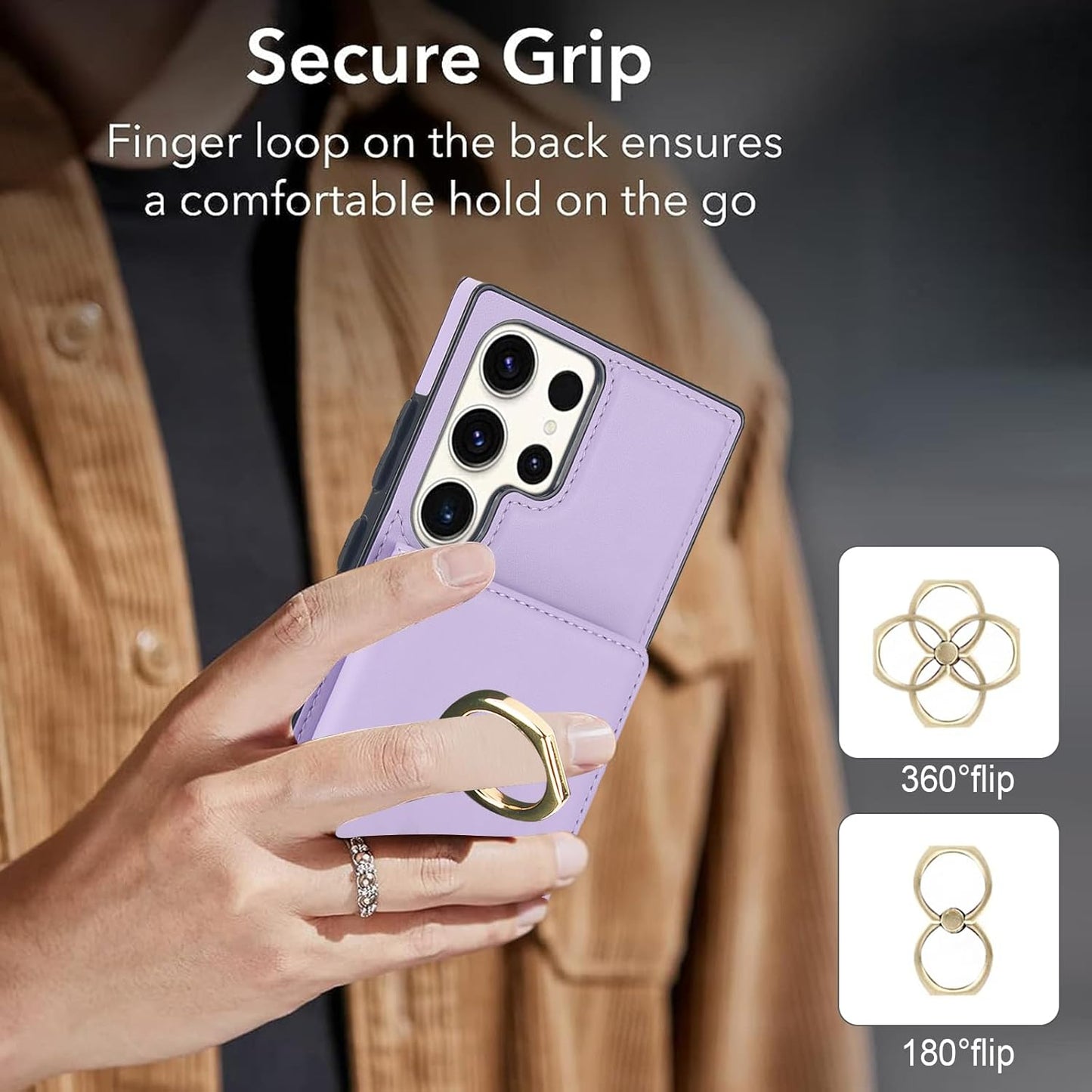 Asuwish Phone Case for Samsung Galaxy S23 Ultra 5G with Tempered Glass Screen Protector and RFID Card Holder Slot Ring Kickstand Cell Accessories S23Ultra 23S S 23 23Ultra 6.8 inch Women Men Purple