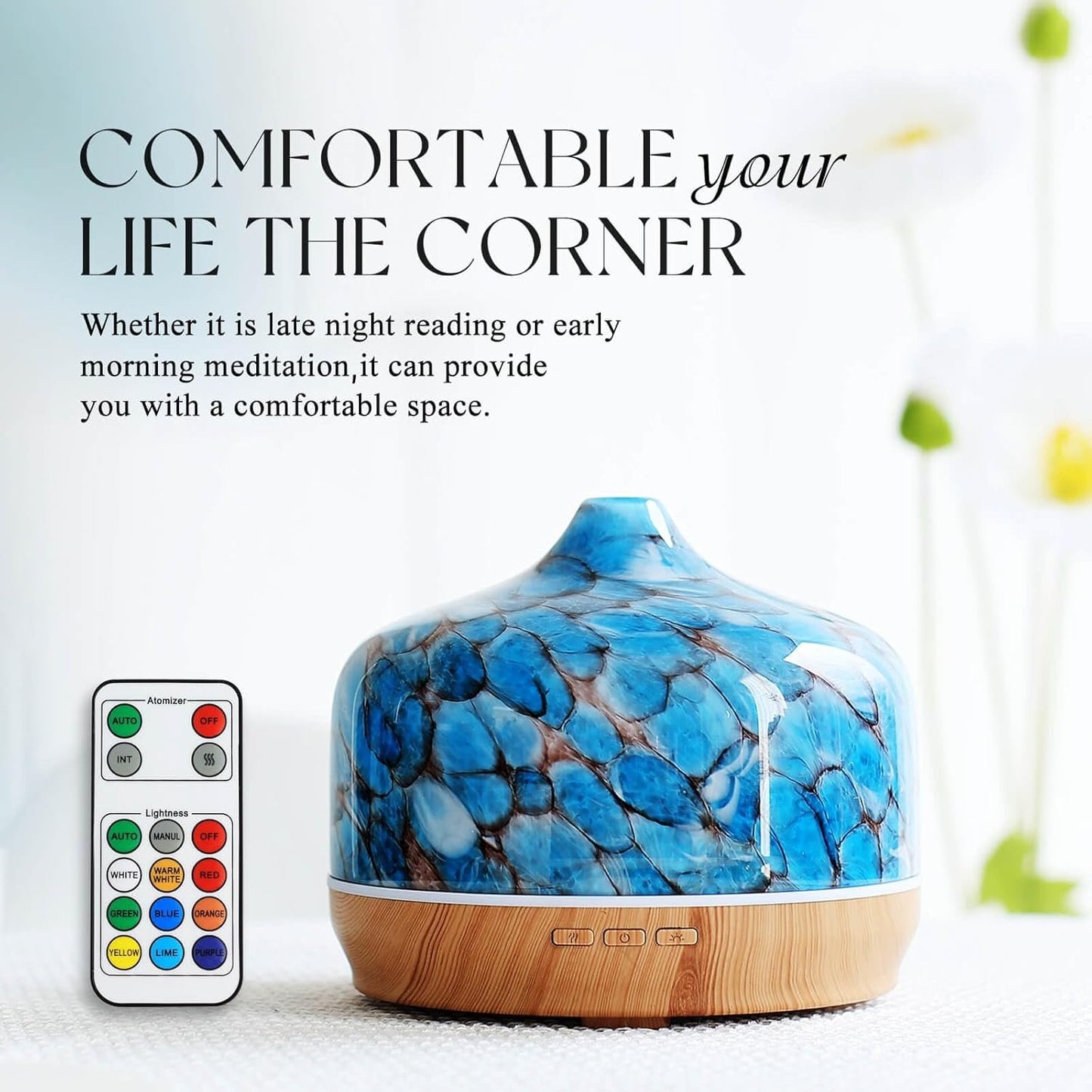 Porseme 500ml Essential Oil Diffuser, Aroma Ultrasonic Humidifier with Remote Control, BPA Free, Auto Shut-Off, Timer Setting for Large Room