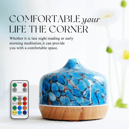 Porseme 500ml Essential Oil Diffuser, Aroma Ultrasonic Humidifier with Remote Control, BPA Free, Auto Shut-Off, Timer Setting for Large Room