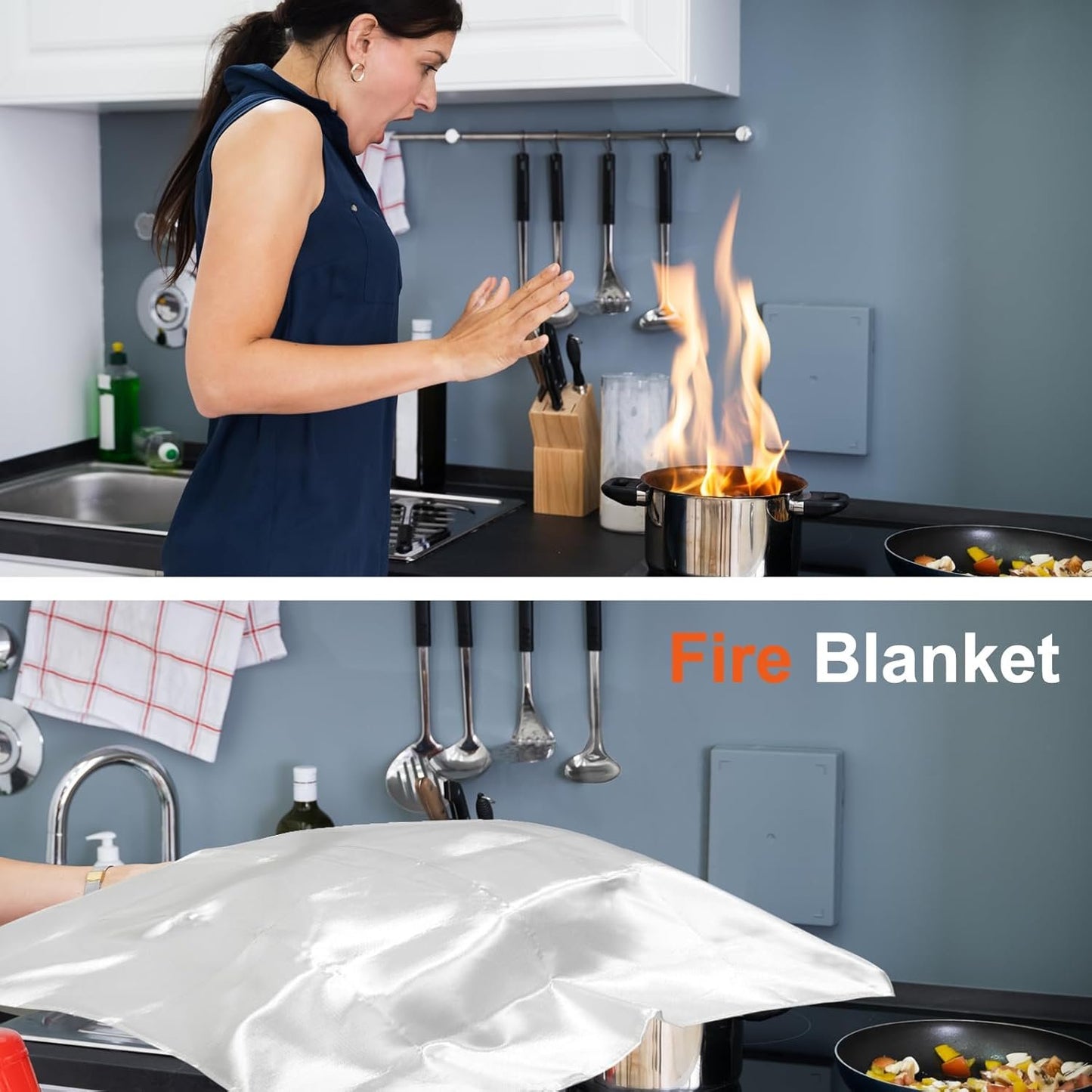 Emergency Fire Blanket - 2/4 Pack - Fire Suppression Blanket for Kitchen, 40" x 40" Fire Blanket for Home, Fiberglass Fire Blanket for Grill, Car, Fireplace, Office, Warehouse
