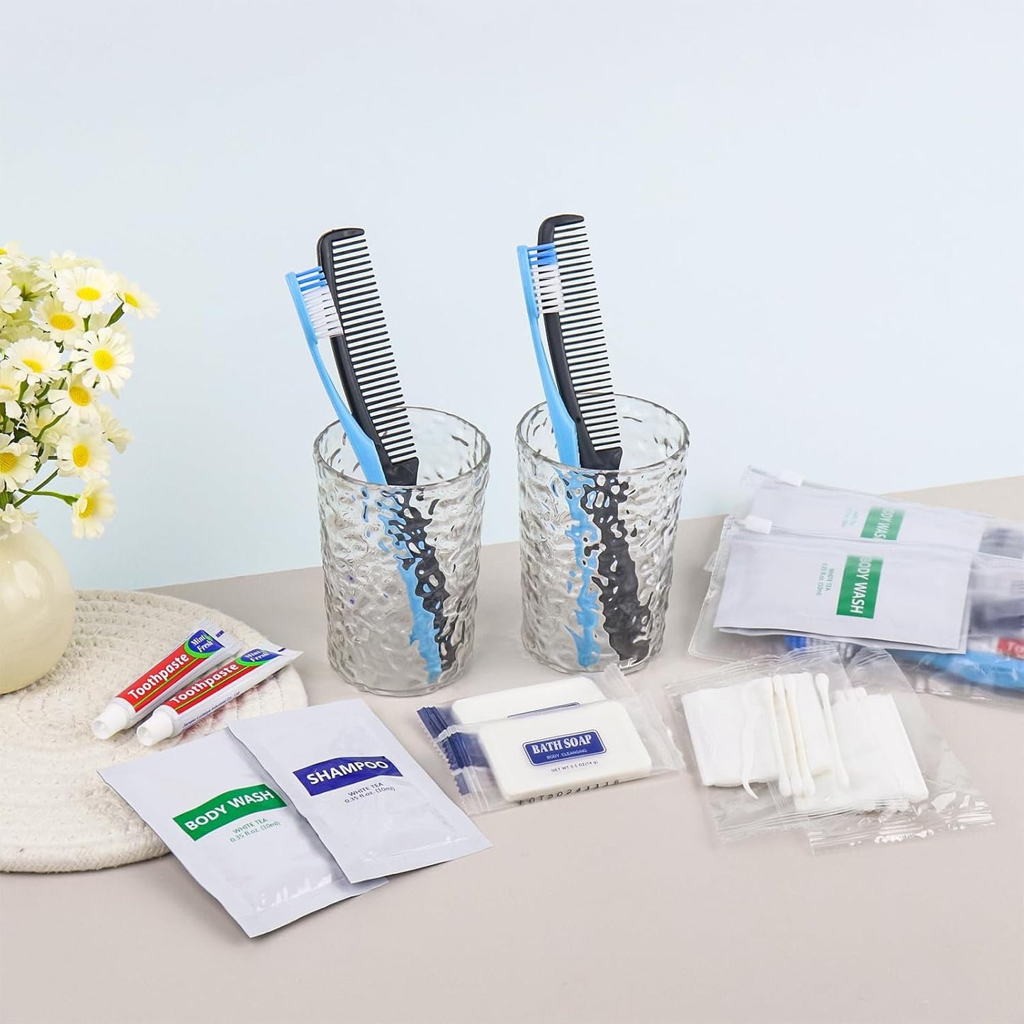 Pack of 10 Basic Toiletry Kits, Hygiene Kit Bulk, Individually Packed, Homeless Care Package Supplies Travel Size Toiletry Kit for Men Women Charity Reusable Toiletry Bag