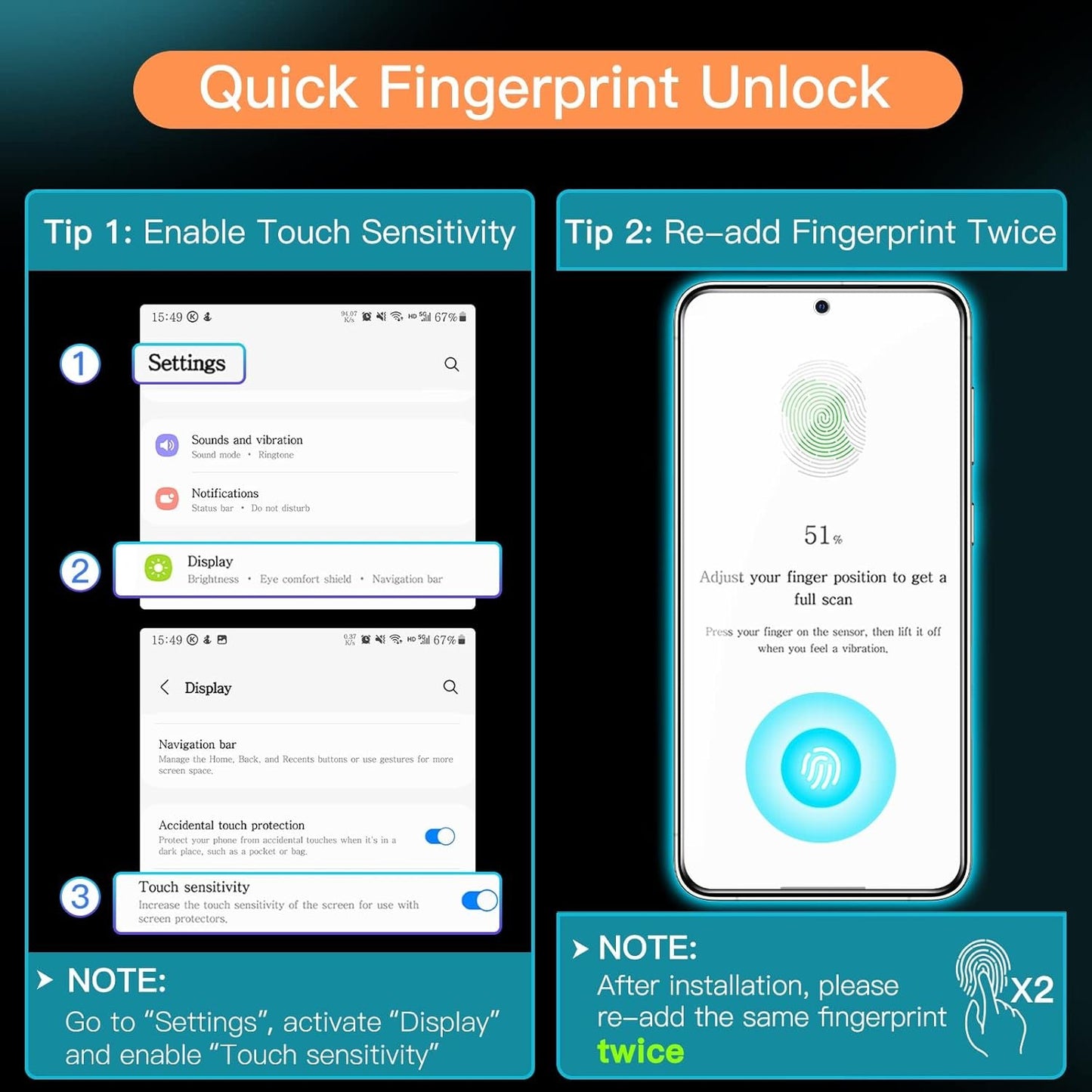 JETech Screen Protector for Samsung Galaxy S23 5G 6.1-Inch, Tempered Glass Film, Fingerprint ID Compatible, HD Clear, 3-Pack