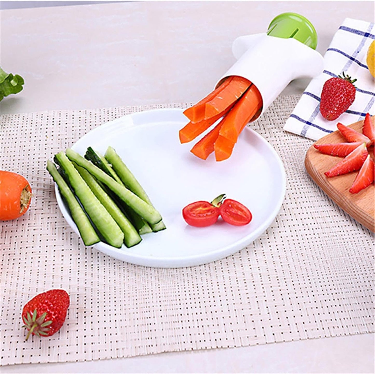 Carrot Slicer - Handy Cutting Tool for Baby Food, Fruit Corer and Vegetable Stick Maker, Easy Kitchen Gadget for Strawberries, Cucumbers, Meal Prep Helper with Grip and Compact Design