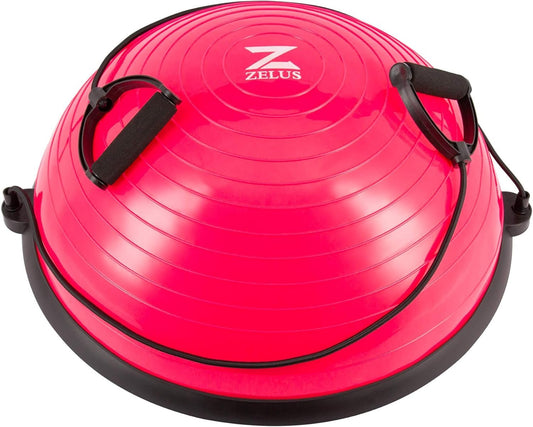 ZELUS 23 Inch Half Exercise Ball Stability Balance Board with Resistance Bands for Yoga Workouts, Home Gym Fitness Equipment for Men and Women, Half Dome Pilates Yoga Ball Trainer with Foot Air Pump