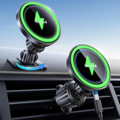 Lamicall 15W Wireless Car Mount Charger - [3-in-1 Upgraded Intelligent Chip] 360° Wireless Car Phone Holder Charger Vent Dashboard Magnetic Car Charger for iPhone 16 Pro Max Black