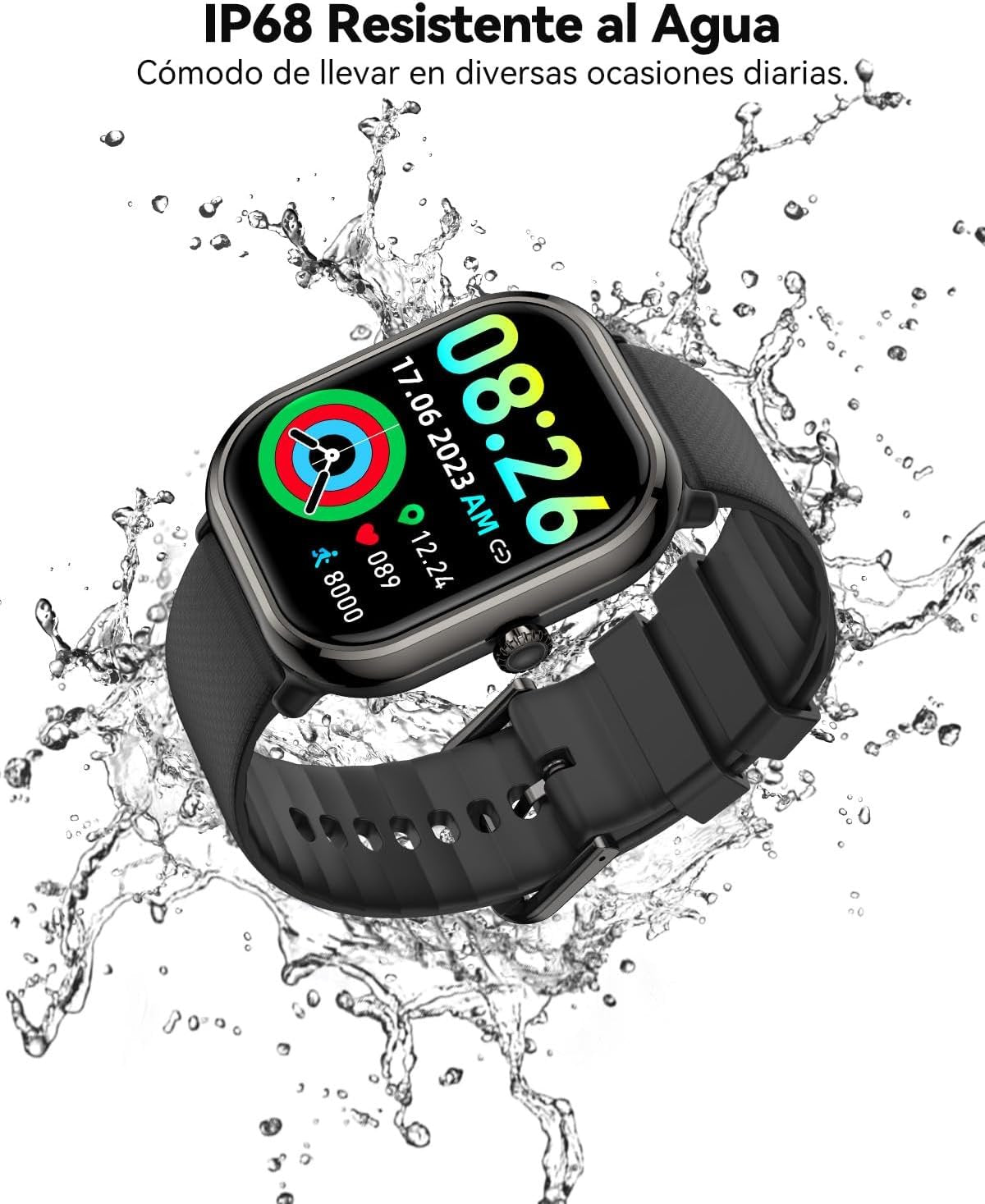 Musclez Smartwatch, Smart Watch for Women Men Kids, 1.96'' HD Touch Screen Pedometer, Calories, Heart Rate, Blood Pressure Monitor, IP68 Fitness Tracker (Black)