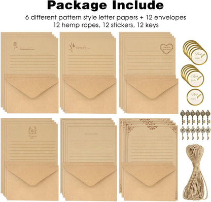 KSIWRE 72 PCS Vintage Stationery Set,24 Stationery Writing Papers with 12 Matching Envelopes,Old Looking Stationary Kit for Writing Letters and Invitations