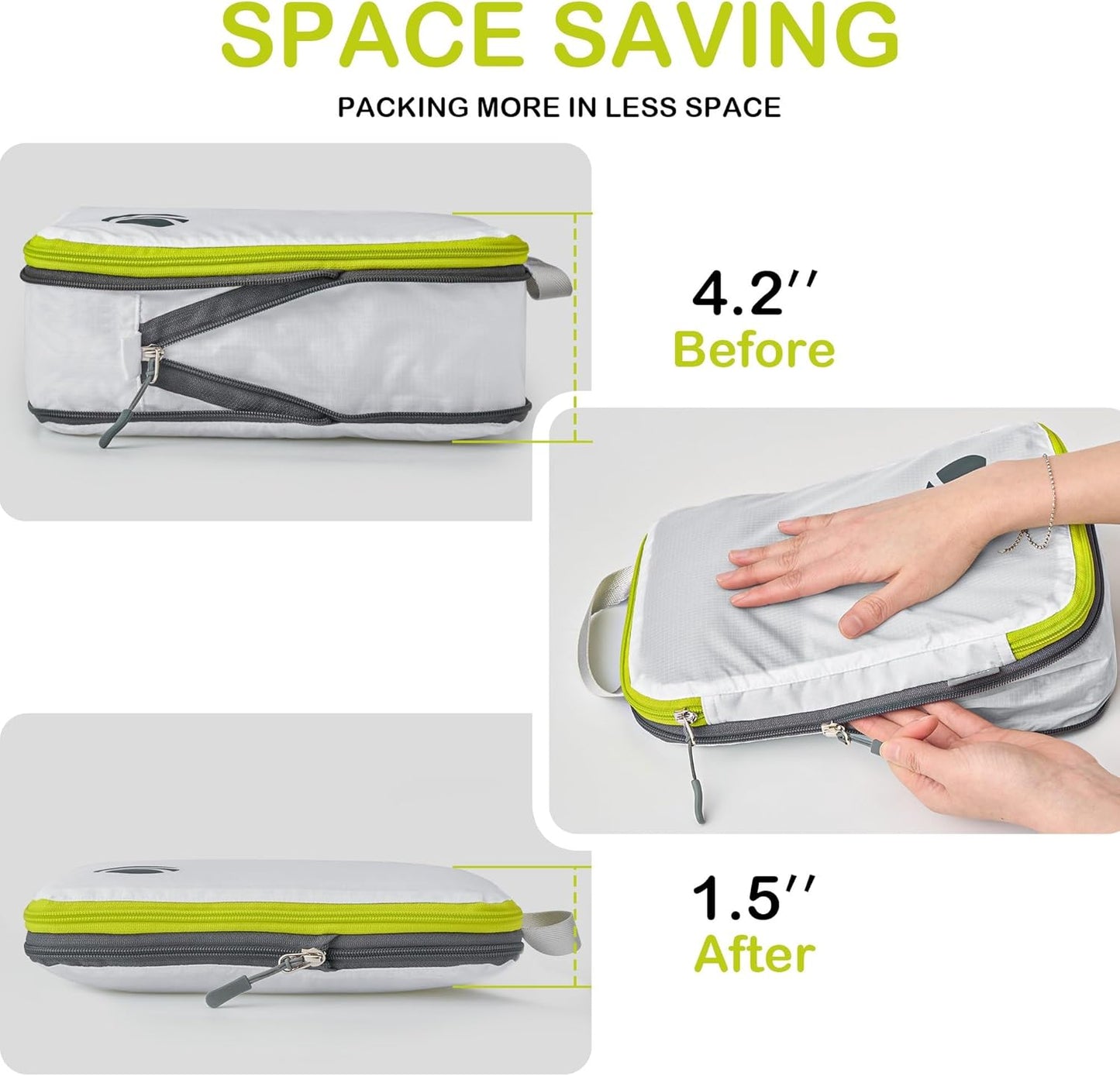 Cipway Compression Packing Cubes, Ultralight Luggage Organizer Bags with Laundry Bags Clear Toiletries Bag,6 Set Travel Essentials for Carry on Suitcase（White）