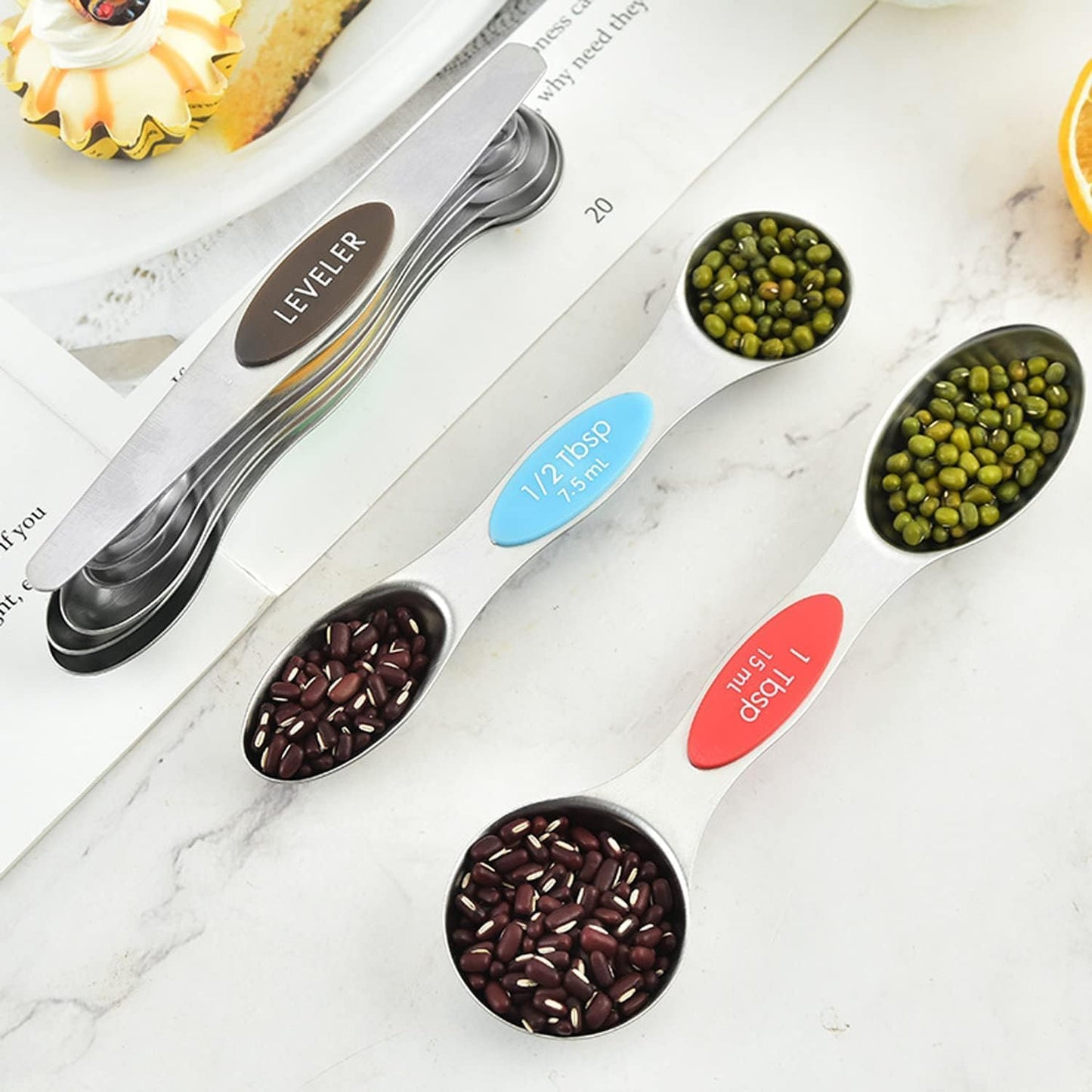 7-Piece Stainless Steel Magnetic Measuring Spoons Set with Leveler (7-Piece Stainless Steel Magnetic Measuring Spoons Set with Leveler-Colorful)