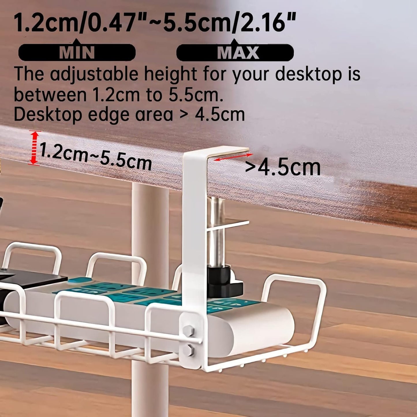 Under Desk Cable Management Tray, No-Drill Under Desk Cable Organizer for Wire Management Desk Cable Rack with 20 PCS Reusable Cable Ties Metal Under Desk Cord Organizer for Office and Home (White)