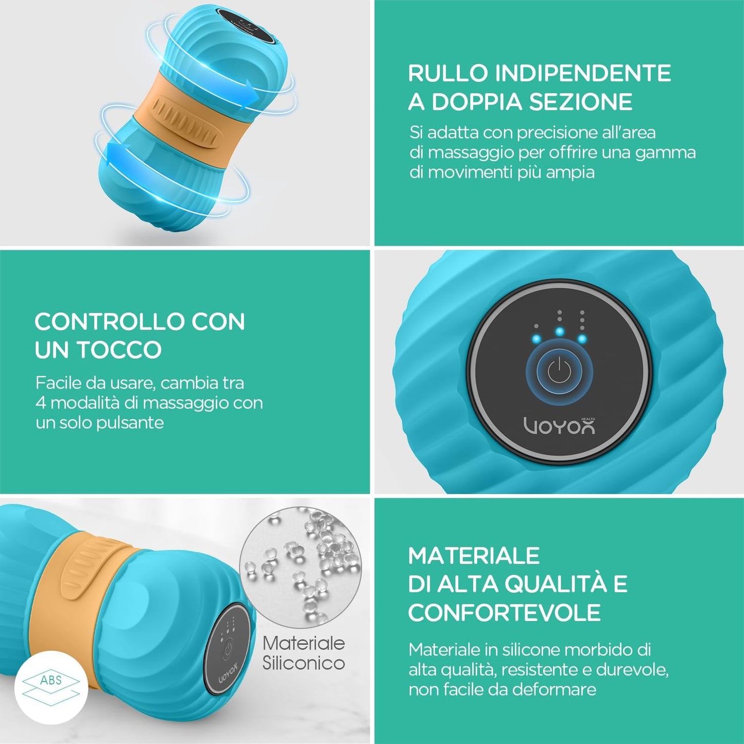 VOYOR-HEALTH Vibrating Peanut Massage Ball, Pilates Massage with Double Ball for Pain Muscle Relief, Electric Trigger Point Massage, Home, Yoga, Fitness MB300, Blue