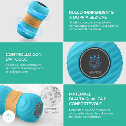 VOYOR-HEALTH Vibrating Peanut Massage Ball, Pilates Massage with Double Ball for Pain Muscle Relief, Electric Trigger Point Massage, Home, Yoga, Fitness MB300, Blue