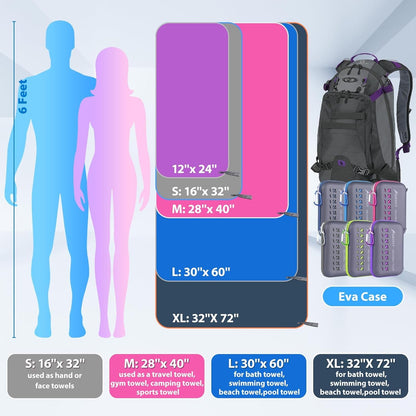 SHEEFLY Microfiber Camping Towel,Quick Dry Towel for Camping,Super Absorbent Ultra Soft Compact Lightweight Travel Towel Fast Dry Large Microfiber Towels for Body,Backpack,Fitness,Beach,Gym,Sport