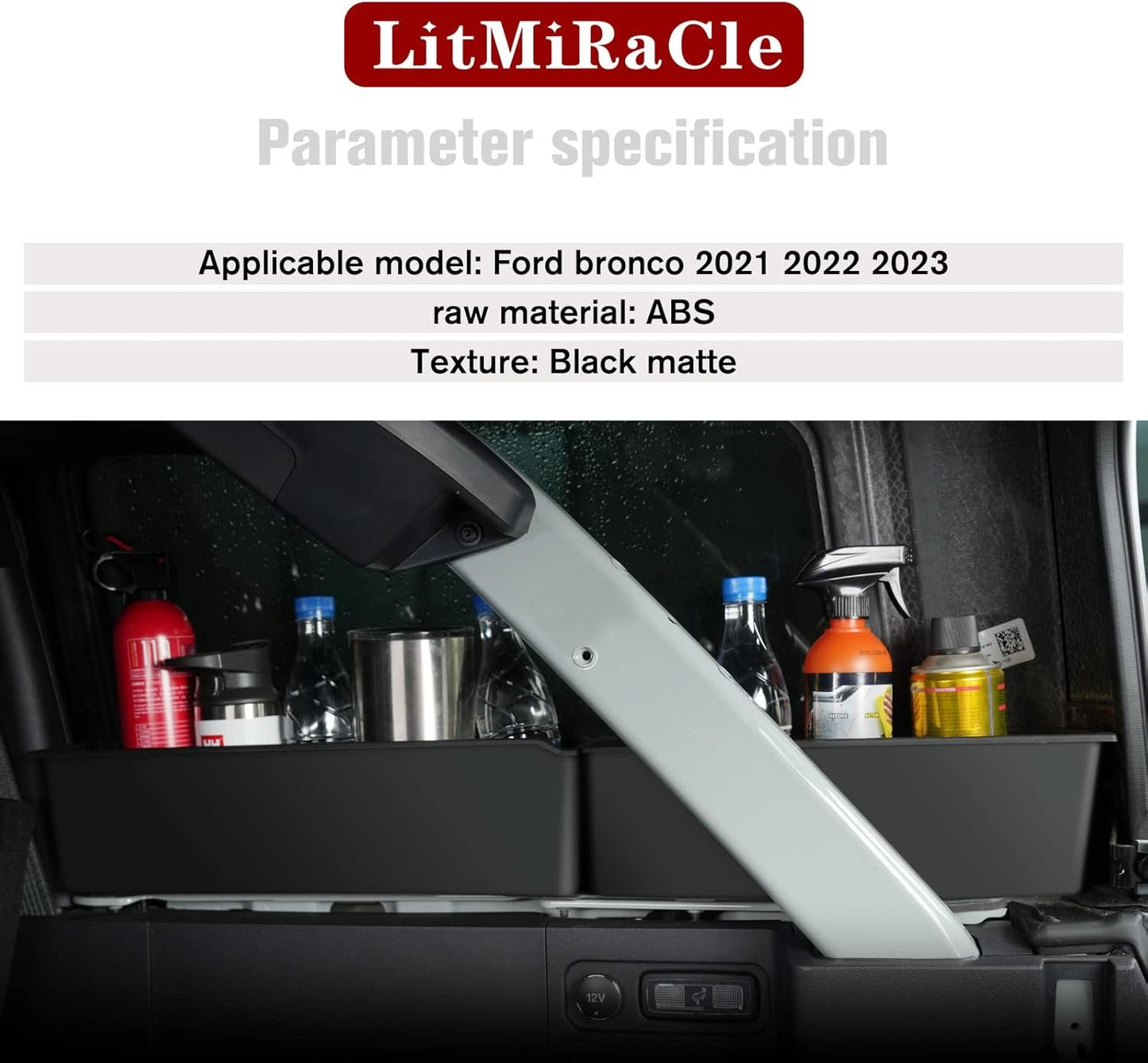 LitMiRaCle Trunk Storage Tray Organizers Rear Cargo Side Box is Applicable to Ford Bronco 2021 2022 2023 4 Door, Trunk Storage Box, Internal Accessories, Black Matte Finish