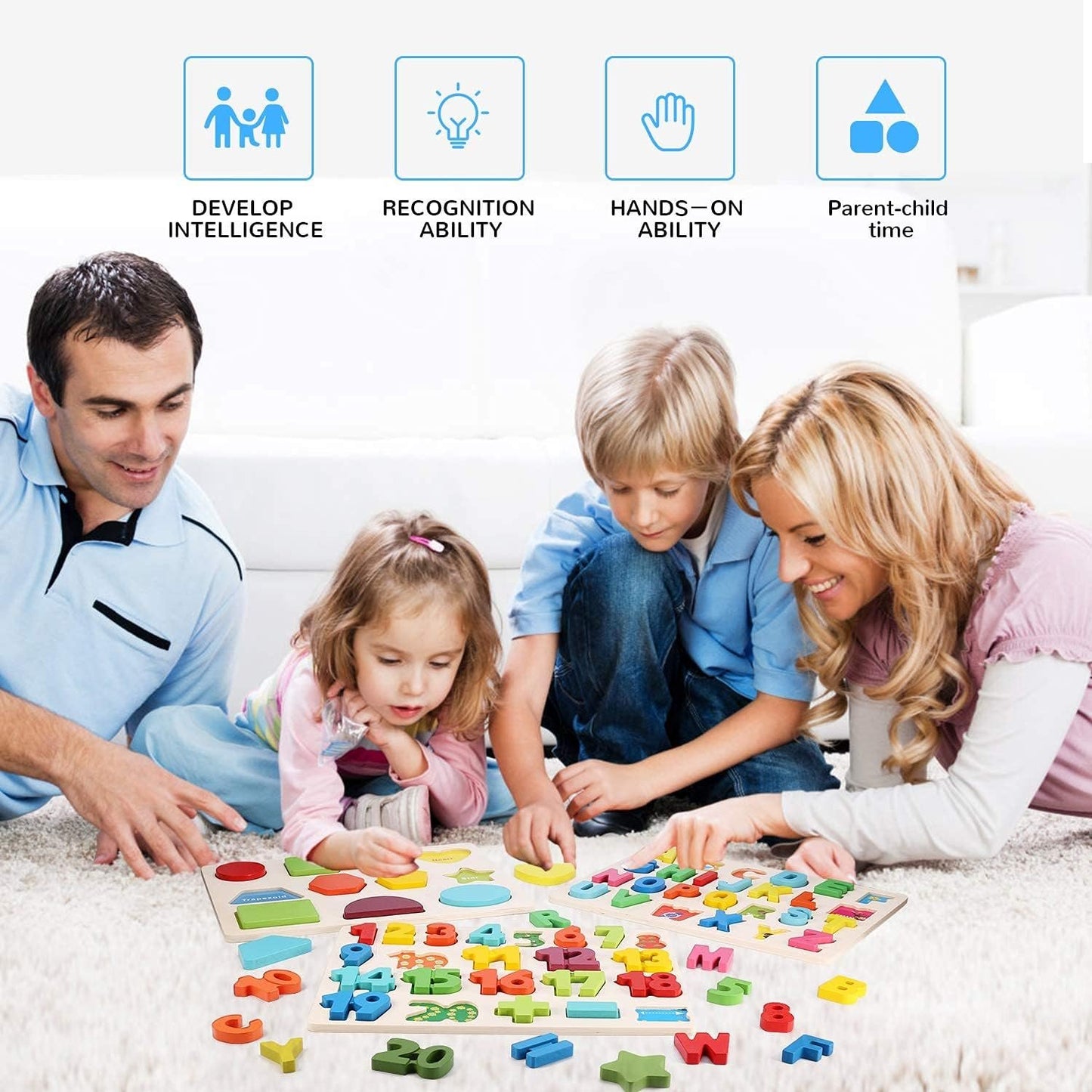 LENNYSTONE Wooden Puzzles for Toddlers, Wooden Alphabet ABC Numbers Shapes Puzzles Boards Early Educational Learning Toys for Kids Age 3 4 5 6 7 Years Old, Chunky Letters Jigsaw Puzzle