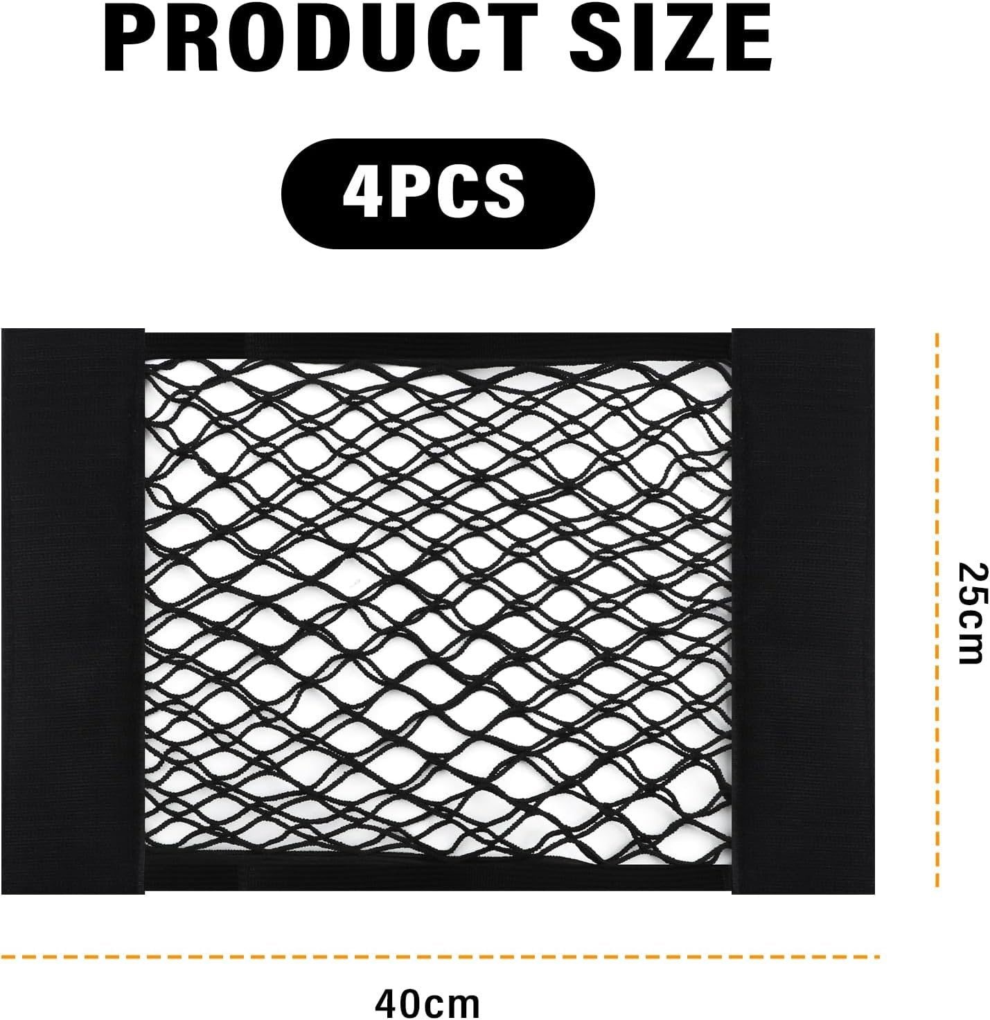 GTLM 4 Pieces 40 x 25 cm Car Storage Network, Extendible Car Storage Pocket for Car Seats, Universal Net Trunk Car Accessories Interior for Car, Truck, SUV (40 x 25 cm)