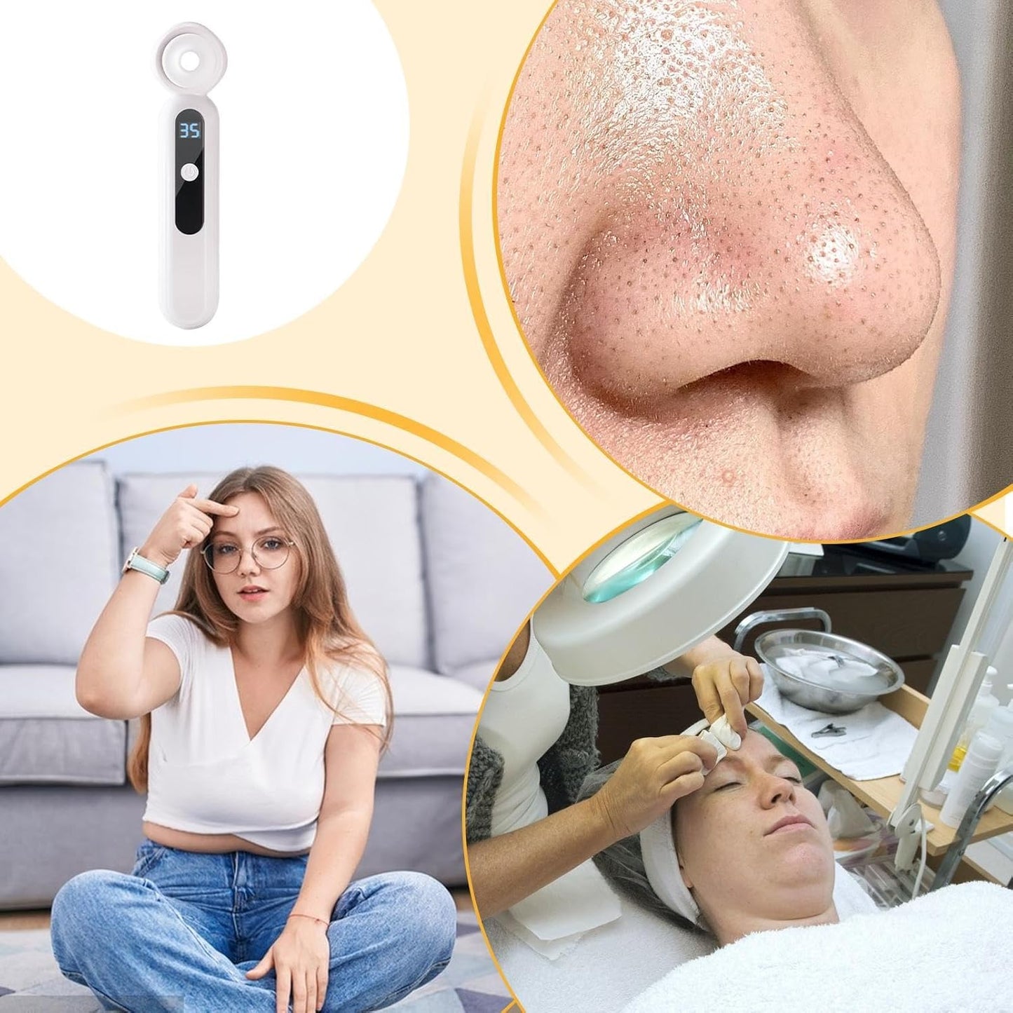 Face Pore Cleaner, Pore Vacuum, Deep Cleansing Tool, Adjustable Suction Levels, Whitehead Extractor Tool With 3 Suction Heads, Skin Care Tools For Face Deep Cleansing