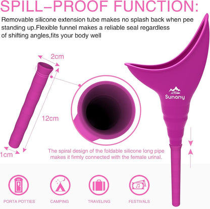 Female Urination Device,Reusable Silicone Female Urinal Foolproof Women Pee Funnel Allows Women to Pee Standing Up,Women's Urinal with Drawstring Bags is The Perfect Companion for Travel and Outdoor
