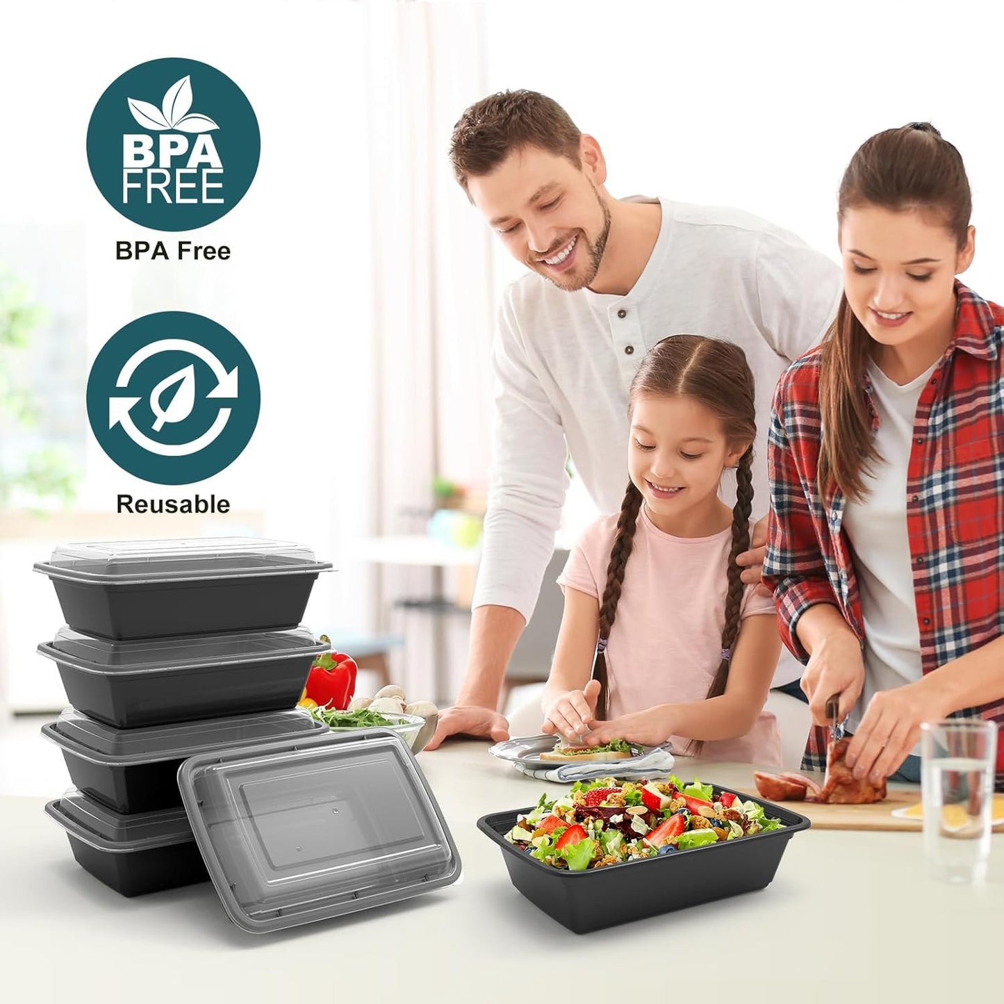 WGCC Meal Prep Containers, 50 Pack Extra-thick Food Storage Containers with Lids, Disposable Bento Box Reusable Plastic Bento Lunch Box, BPA Free, Stackable, Microwave/Dishwasher/Freezer Safe (24 oz)