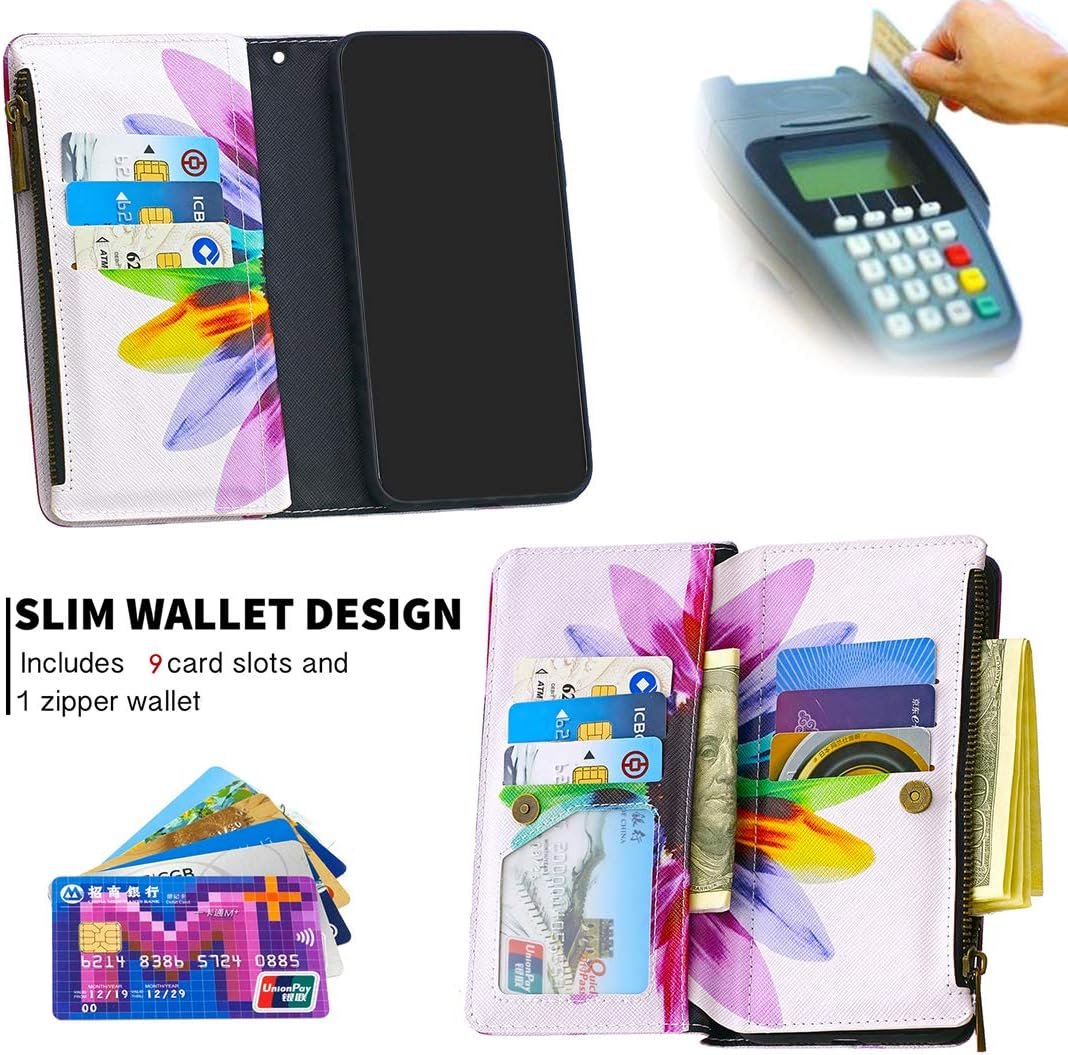 Grandoin Case for Xiaomi Redmi Note 9 PRO/Note 9S, Creative Colourful Retro Zipper Flip Case Leather Wallet Magnetic Stand Cover Protective Case (Sunflower)