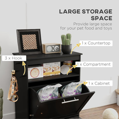 PawHut Cat Dog Feeding Station, Dog Food Storage Cabinet, Pet Feeder Container with Raised Bowls and Hanger for Feeding & Watering Supplies, Black