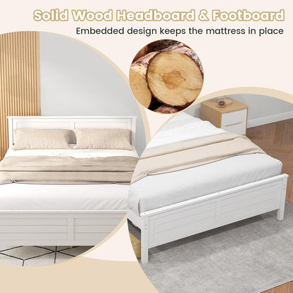 DORTALA Full Wood Bed Frame with 2 Drawers, Modern Platform Bed with Solid Wood Headboard & Footboard, Wooden Slats Support Mattress Foundation, No Box Spring Needed, Easy Assembly, White