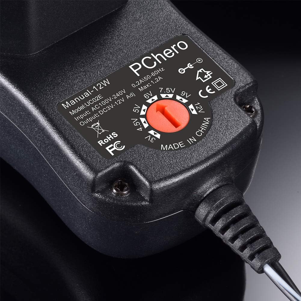 PChero 12W Universal AC/DC Power Supply with 8 DC Plugs, Suitable for Devices from 3 V to 12 V