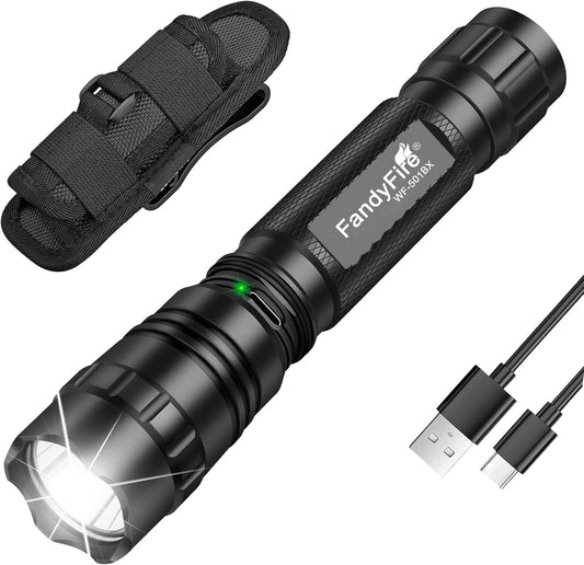 FandyFire 1000 Lumen Rechargeable Duty Belt Flashlight with Holster, 3 Modes for Police Security & Law Enforcement Gear 501BX