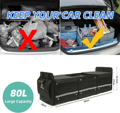 Rock Cloud Car Trunk Organizer (80L) Automotive boot bags Waterproof Foldable Cover Multi Compartment Expandableï¼ˆwith Insulated Leakproof Cooler Bag + 2mm PE Boardï¼‰