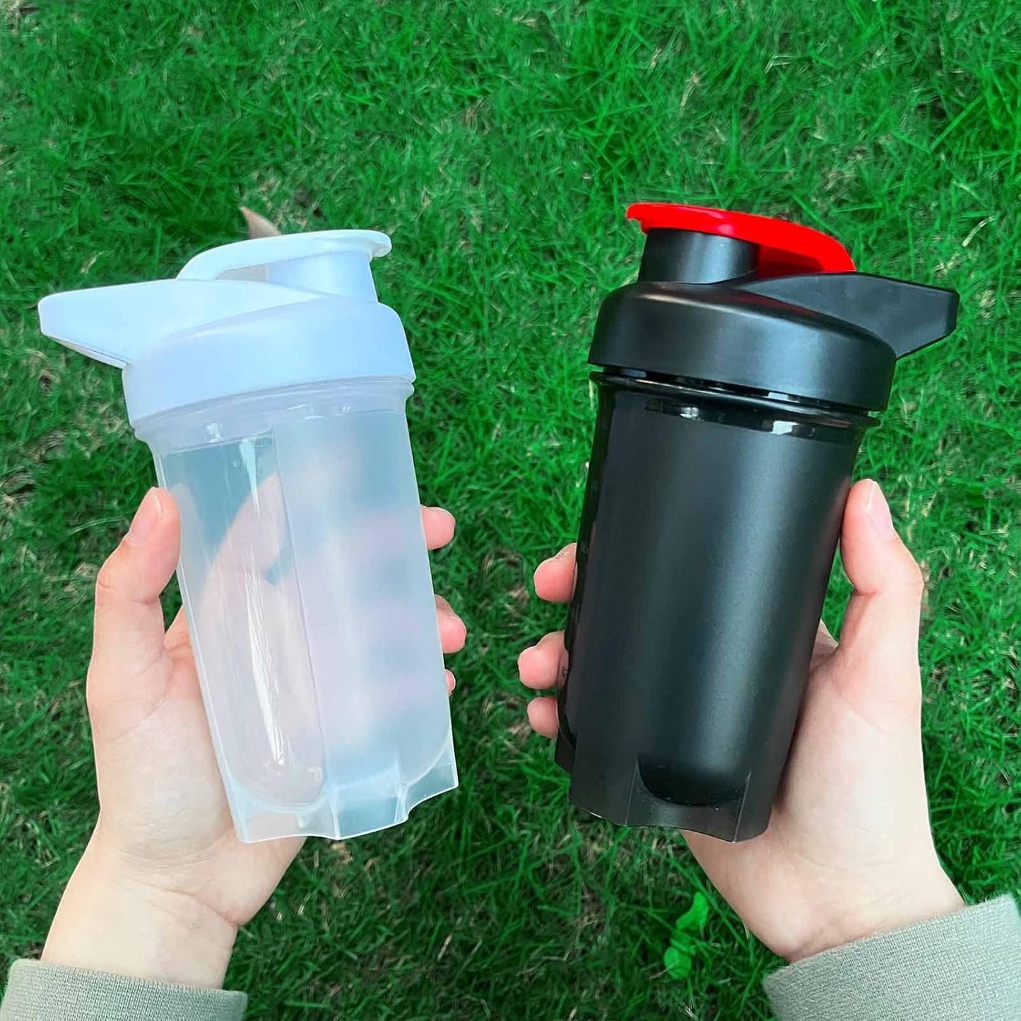 GAISHION Shaker Bottle Protein Shakes Cup and 10-Ounce/300ML Shaker-Bottle with Whisk Balls, Protein Shaker- Bottles Set, Non-BPA plastic(Grey+White(2PCS))