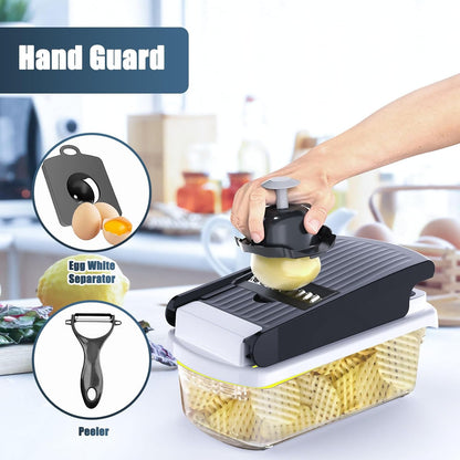Vegetable Chopper - Mandoline Slicer, Onion Veggie Food Chopper with Container, Cucumber Potato Slicer, Salad Chopper Tool, 15 in 1 Kitchen Gadgets, Perfect for House Warming Gifts